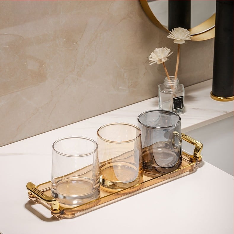 Pahar din sticlă pentru gargară și set de pahare pentru periuțe de dinți – formă rotundă, construcție pe un singur strat, îngrijire a sănătății orale