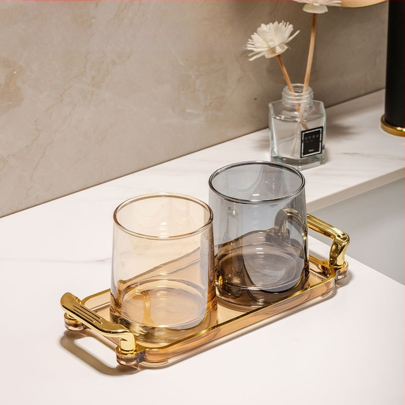 Pahar din sticlă pentru gargară și set de pahare pentru periuțe de dinți – formă rotundă, construcție pe un singur strat, îngrijire a sănătății orale