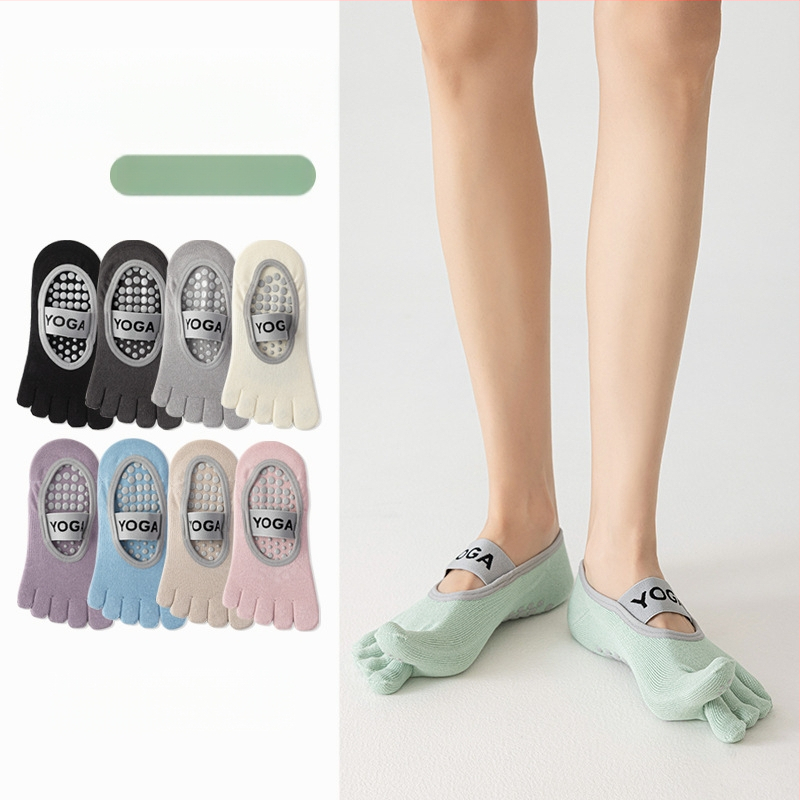 Йога чорапи с пет пръста, антиплъзгащи, антибактериални, 90–95% памук, безшевни, плетени с една игла