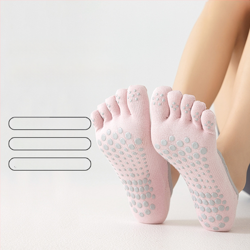 Йога чорапи с пет пръста, антиплъзгащи, антибактериални, 90–95% памук, безшевни, плетени с една игла