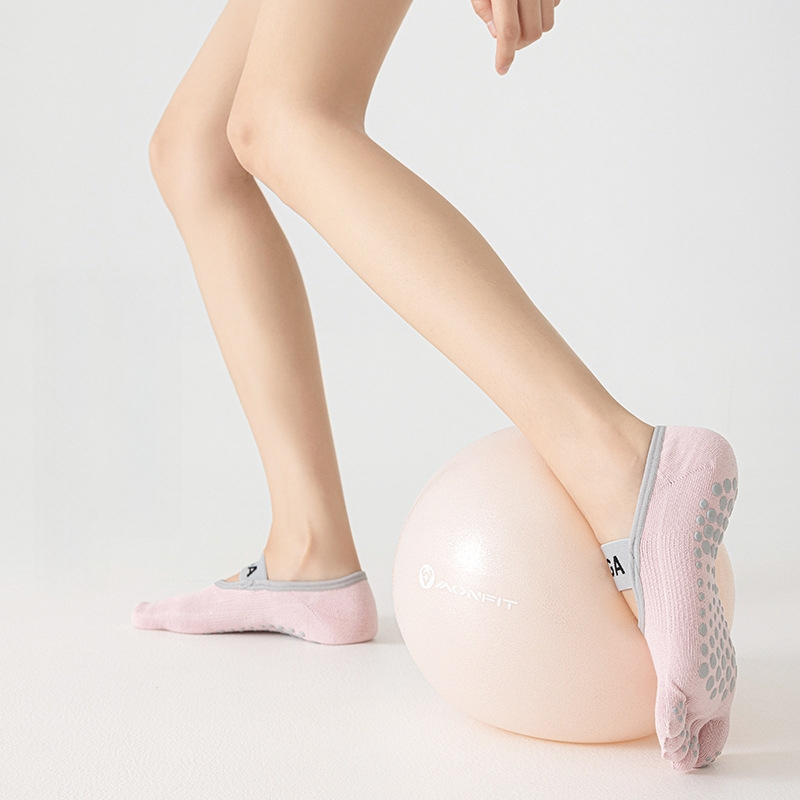 Йога чорапи с пет пръста, антиплъзгащи, антибактериални, 90–95% памук, безшевни, плетени с една игла