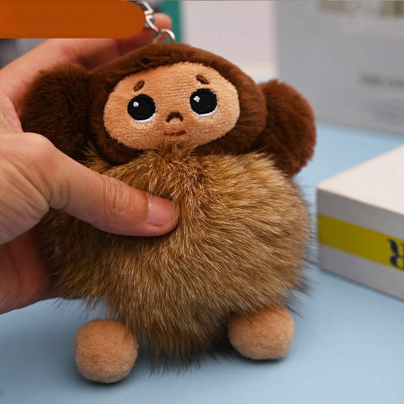 Ключодържател Маймуна с лисича козина, пухкав дизайн, минималистичен стил
