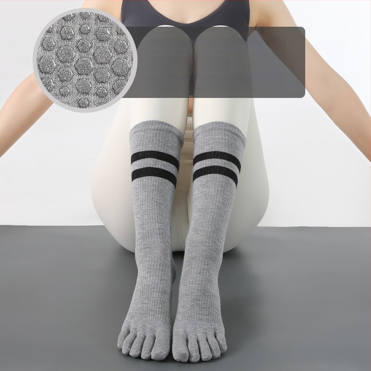Дамски йога чорапи за пръсти, противохлъзгащи, памучни, висок тръбен маншет, 70–80% памук, абсорбиращи пот и филтър на миризмата, за йога, пилатес и фитнес