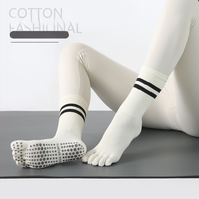 Дамски йога чорапи за пръсти, противохлъзгащи, памучни, висок тръбен маншет, 70–80% памук, абсорбиращи пот и филтър на миризмата, за йога, пилатес и фитнес