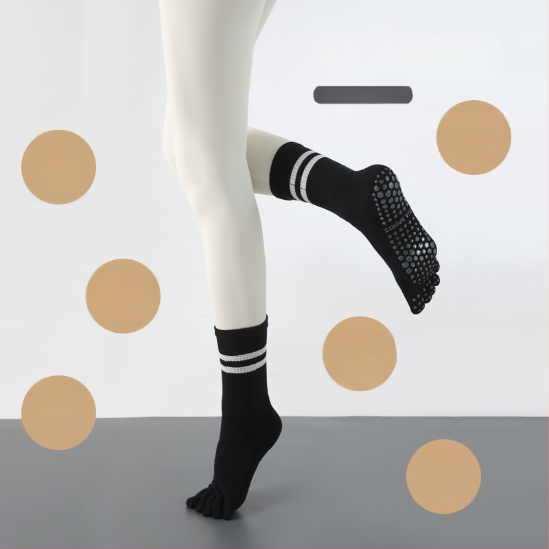 Дамски йога чорапи за пръсти, противохлъзгащи, памучни, висок тръбен маншет, 70–80% памук, абсорбиращи пот и филтър на миризмата, за йога, пилатес и фитнес