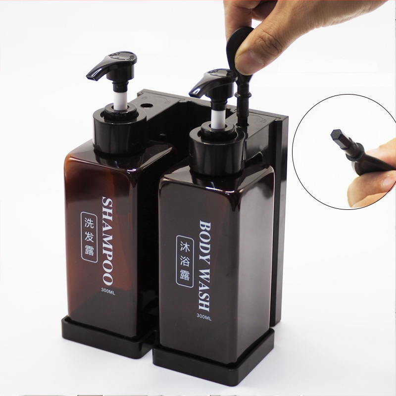 Τοίχου Διπλός Διανομέας Σαπουνιού Ξενοδοχείου, Αντι-Κλοπή, Για Σαμπουάν και Αφρόλουτρο, ABS+PET, Ανοδιωμένη Επιφάνεια