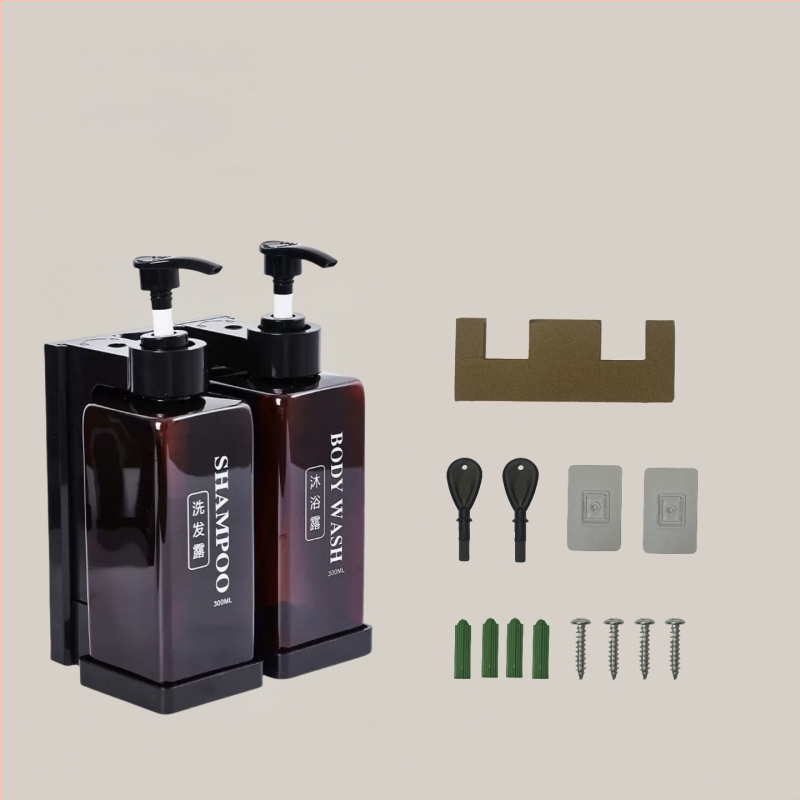 Τοίχου Διπλός Διανομέας Σαπουνιού Ξενοδοχείου, Αντι-Κλοπή, Για Σαμπουάν και Αφρόλουτρο, ABS+PET, Ανοδιωμένη Επιφάνεια