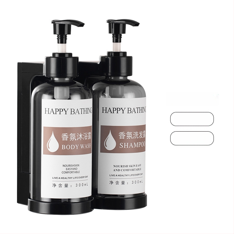 Τοίχο-μονταρισμένος διανομέας σαπουνιού χωρίς διάτρηση – χειροκίνητη πίεση, πλαστικό σώμα. Για μπάνιο ξενοδοχείου. Διανέμει σαπούνι, αντισηπτικό, σαμπουάν και gel μπάνιου.