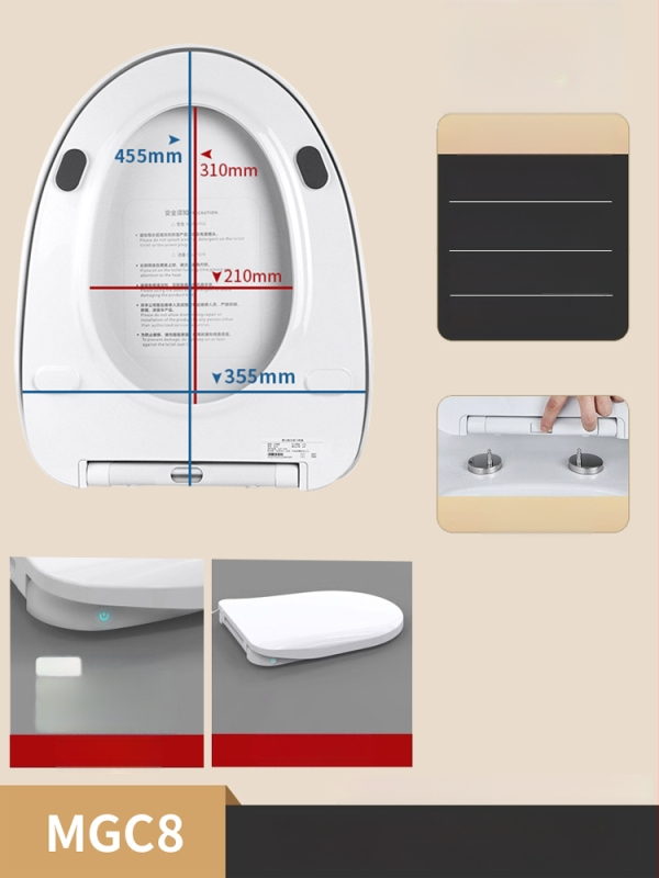 Melegített vécéülőke intelligens hőmérséklet-szabályozással, önkitisztító fúvóka, fenék- és női mosás, modell MGC1, PP anyag, osztott kivitel, szifonos öblítés