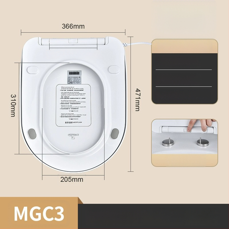 Melegített vécéülőke intelligens hőmérséklet-szabályozással, önkitisztító fúvóka, fenék- és női mosás, modell MGC1, PP anyag, osztott kivitel, szifonos öblítés