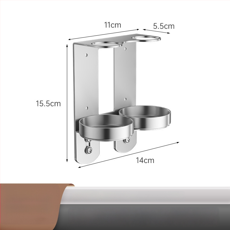 Στήριγμα φιαλών σαπουνιού και σαμπουάν από ανοξείδωτο ατσάλι 304 — τοίχου, βουρτσισμένη επιφάνεια, μοντέρνος μινιμαλισμός, χειροκίνητο πάτημα