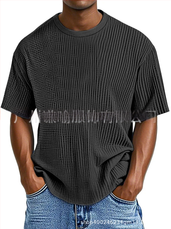 Pánske tričko - guľatý výstrih, krátke rukávy, bavlnená zmes (waffle-knit)