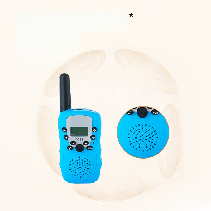 T388 Mini Walkie-Talkie gyerekeknek — Kompakt, tartomány 1,5–3 km, kimenő teljesítmény 0,5 W, 8–22 csatorna, Ni-MH 300 mAh akkumulátor, zavarvédelmi funkció