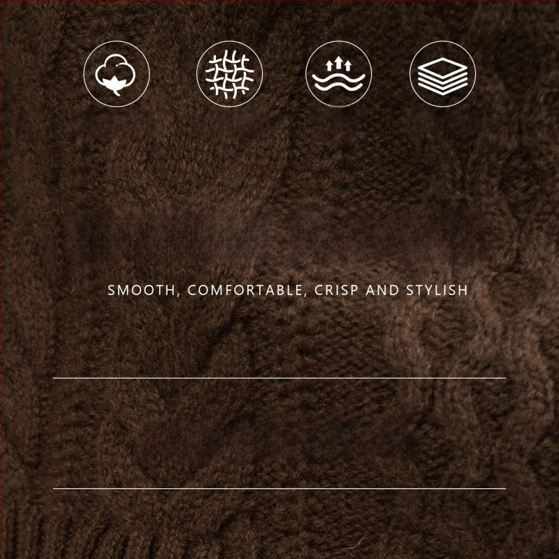 100% gyapjúból készült teljes testű kábeles kötésű pulóver jacquard mintával, cipzárral és fél magas gallérral, 7-gauge vastagság