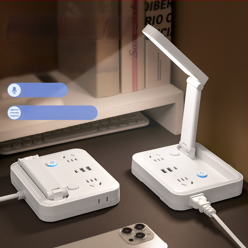 Αναδιπλούμενο φωτιστικό γραφείου με πρίζα, θύρα USB Type‑C και USB, έλεγχο φωνής και τηλεχειριστήριο