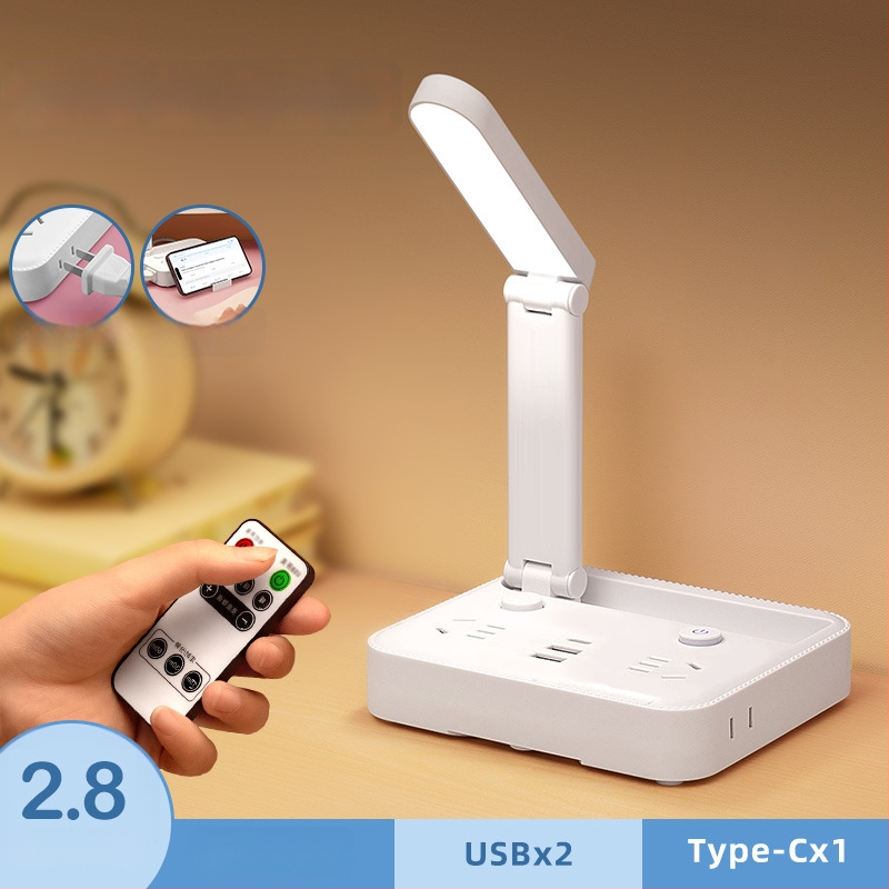 Αναδιπλούμενο φωτιστικό γραφείου με πρίζα, θύρα USB Type‑C και USB, έλεγχο φωνής και τηλεχειριστήριο