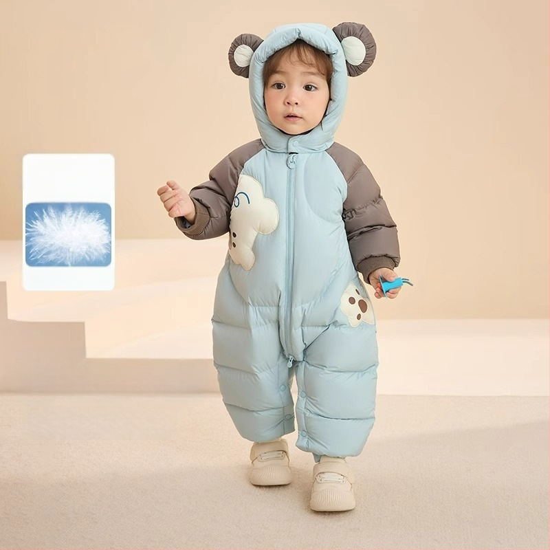 Unisex βρεφικό χειμερινό φορμάκι για το crawling, με κουκούλα, μακριά μανίκια, ίνα ακέτα με πολυεστέρα