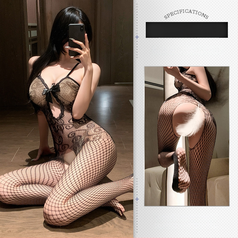 Feimu bodysuit din plasă transparent cu deschidere la zona intimă – decolteu sexy, stil feminin jucăuș