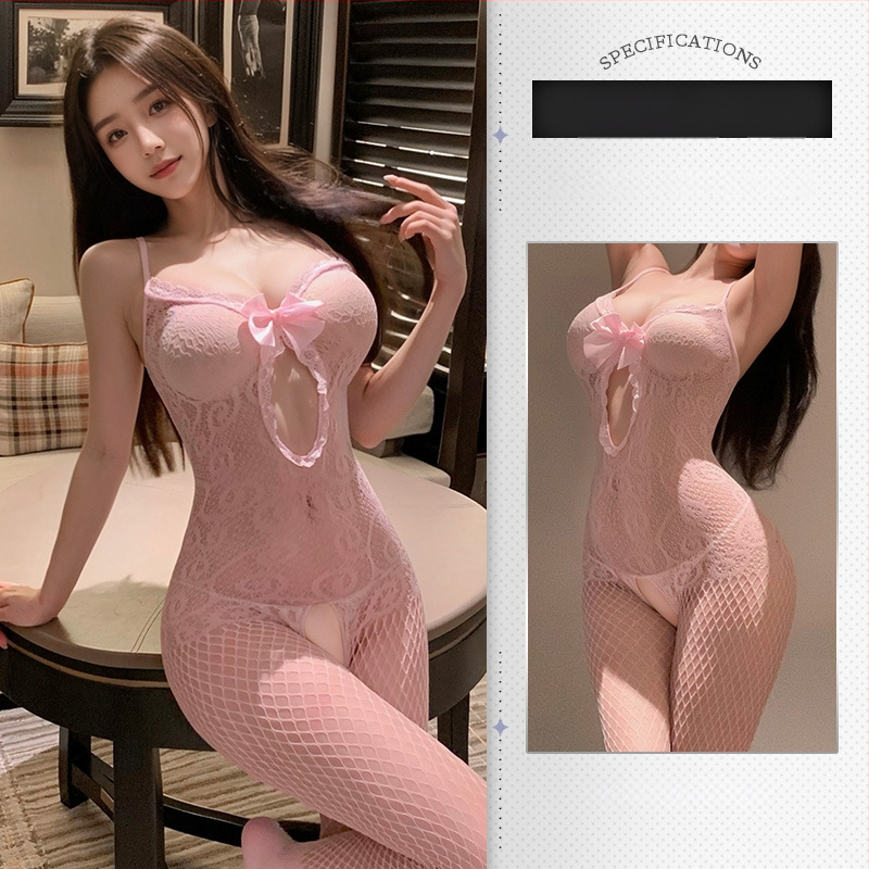 Feimu bodysuit din plasă transparent cu deschidere la zona intimă – decolteu sexy, stil feminin jucăuș