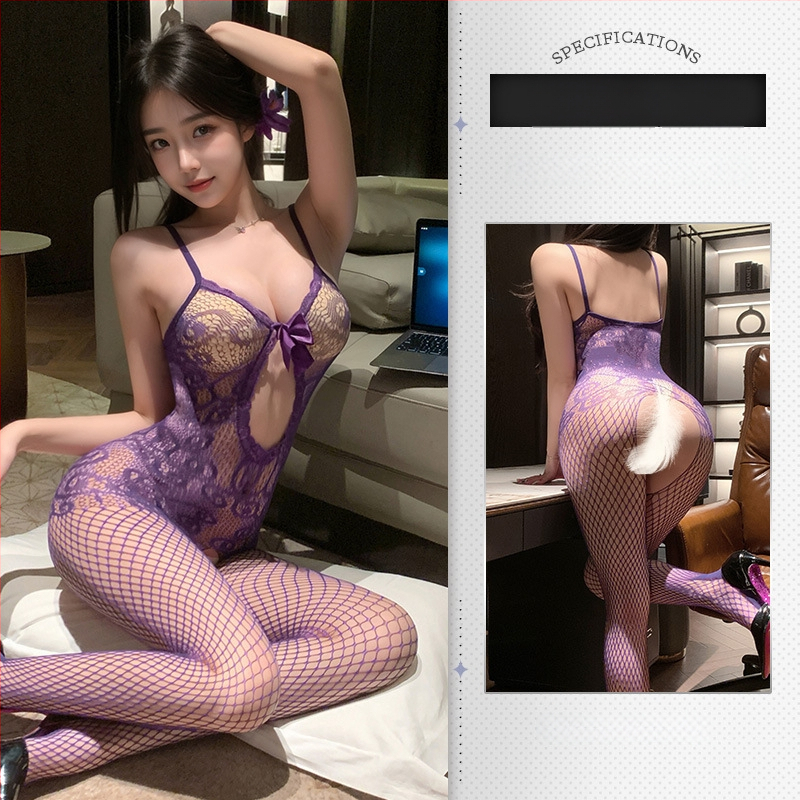 Feimu bodysuit din plasă transparent cu deschidere la zona intimă – decolteu sexy, stil feminin jucăuș