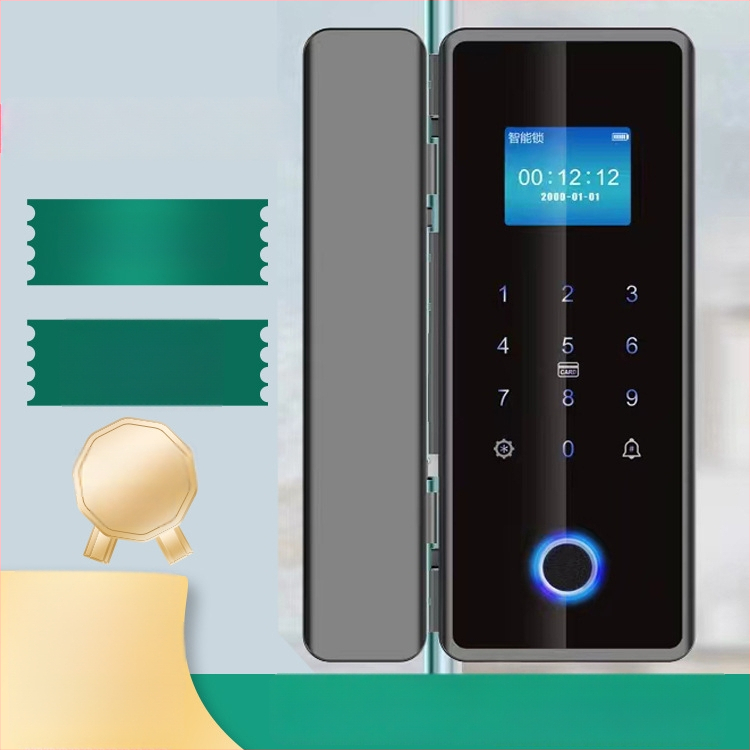 SWR-Z200 okoszár üveges ajtókhoz, 100 ujjlenyomat tárolóval, nagy kijelzővel, jelszó és mobiltelefonos távoli vezérléssel; üveg- és faajtóhoz