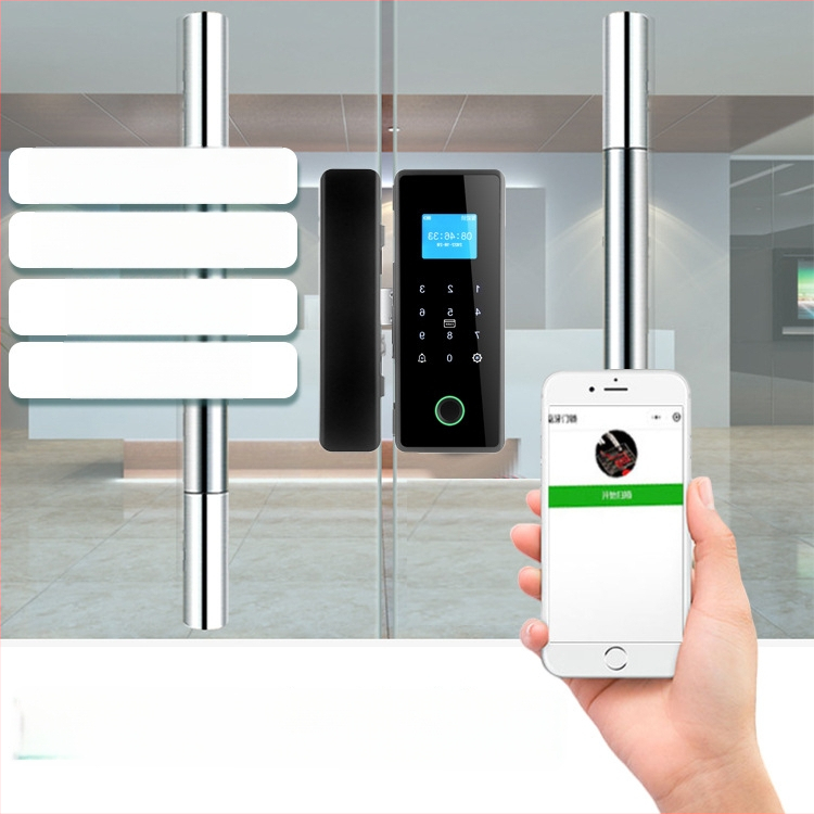 SWR-Z200 okoszár üveges ajtókhoz, 100 ujjlenyomat tárolóval, nagy kijelzővel, jelszó és mobiltelefonos távoli vezérléssel; üveg- és faajtóhoz