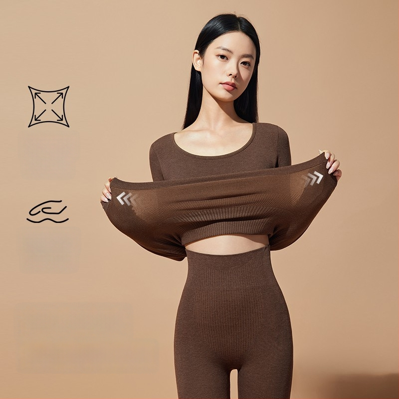 Set termic de bază pentru modelarea corpului: bumbac extensibil, două straturi, mâneci lungi, guler rotund, pantaloni