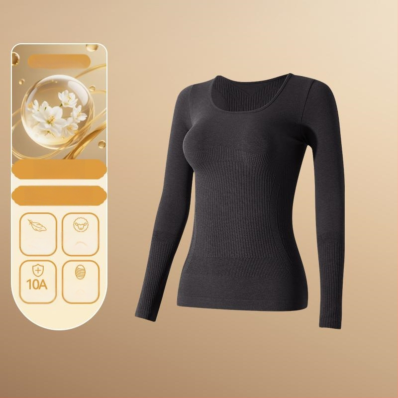 Set termic de bază pentru modelarea corpului: bumbac extensibil, două straturi, mâneci lungi, guler rotund, pantaloni