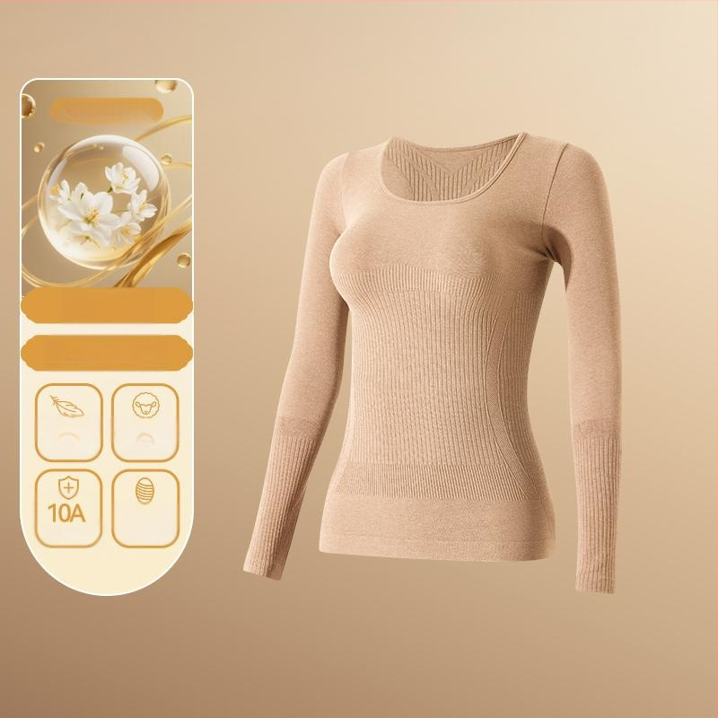 Set termic de bază pentru modelarea corpului: bumbac extensibil, două straturi, mâneci lungi, guler rotund, pantaloni