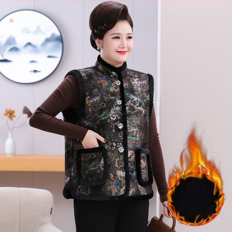 Kínai stílusú vastagított mellény ősz–télre, spandex anyag, 3D minta, normál hossz 50–65 cm