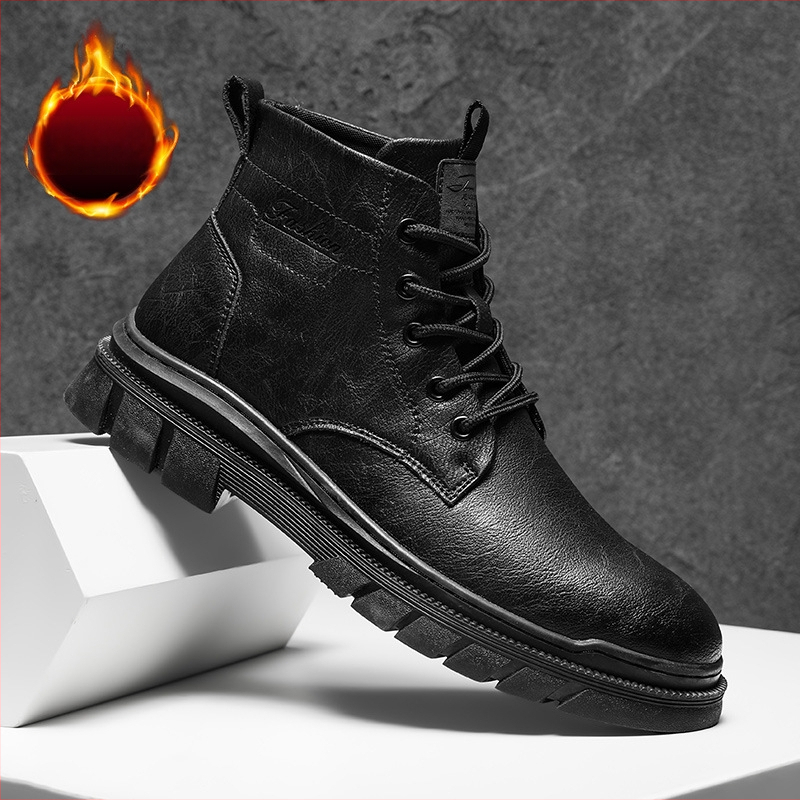 Μπότες Martin για άνδρες, υψηλές και μεσαίες, δερμάτινο επάνω μέρος, σόλα από καουτσούκ, στρογγυλή μύτη, χοντρή φτέρνα, μπροστινό φερμουάρ, αυξάνει το ύψος