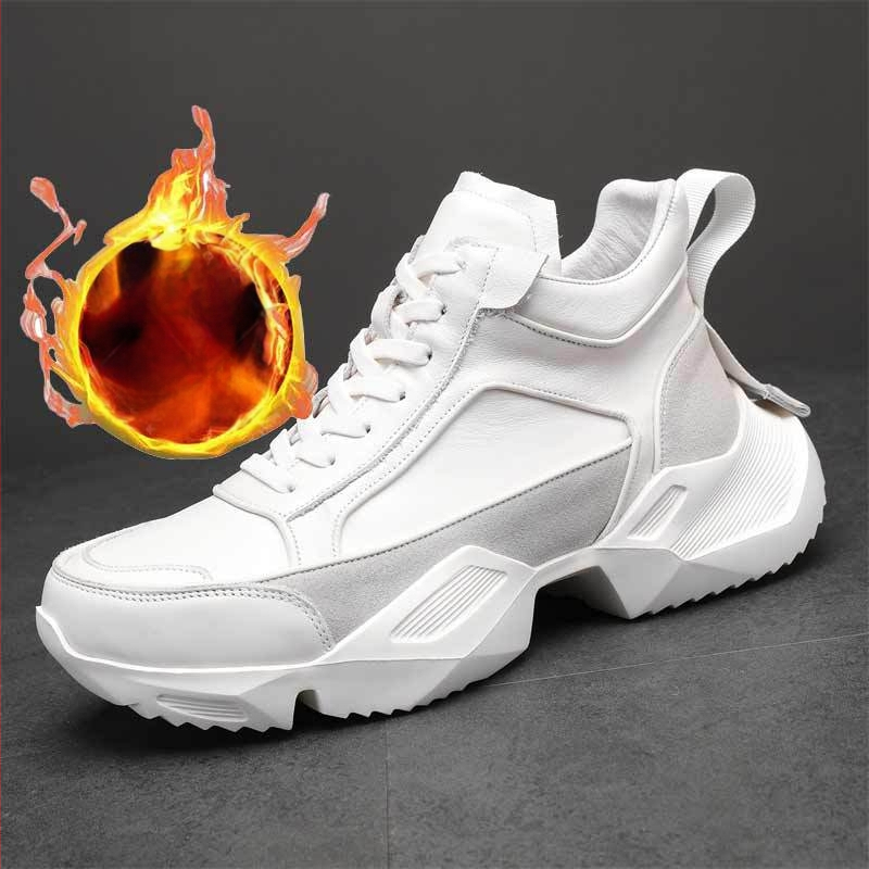 Ανδρικά μποτάκια με πλατφόρμα, δερμάτινο επάνω μέρος, 3–5 cm ύψος φτέρνας, στρογγυλή μύτη, αναπνοή, απορρόφηση κραδασμών