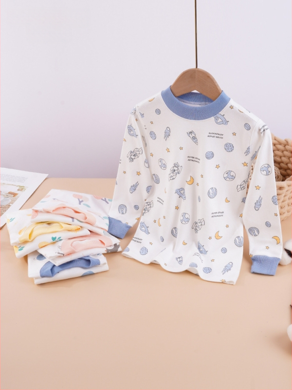 Σετ παιδικά βαμβακερά θερμικά εσώρουχα, unisex, με μεσαίο γιακά, χωρίς κουκούλα, 100% βαμβάκι, ελαφρύ για άνοιξη και φθινόπωρο