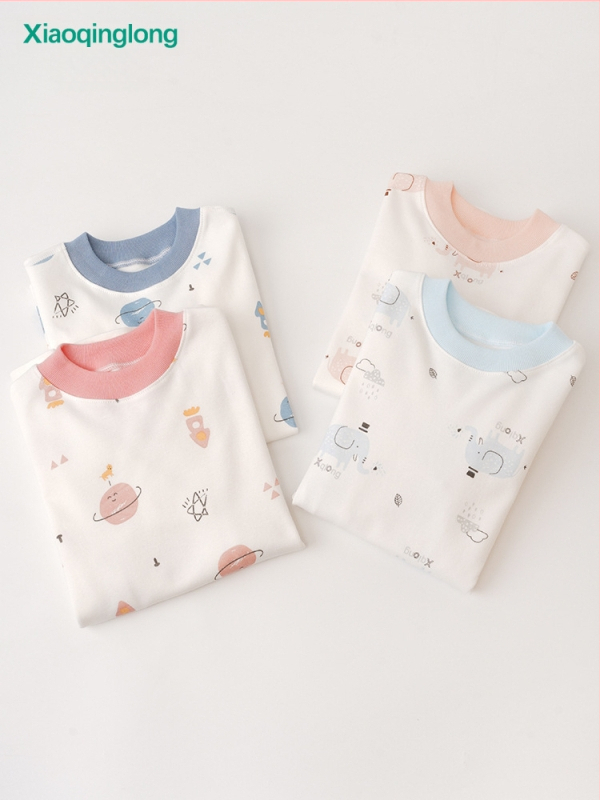 Σετ παιδικά βαμβακερά θερμικά εσώρουχα, unisex, με μεσαίο γιακά, χωρίς κουκούλα, 100% βαμβάκι, ελαφρύ για άνοιξη και φθινόπωρο