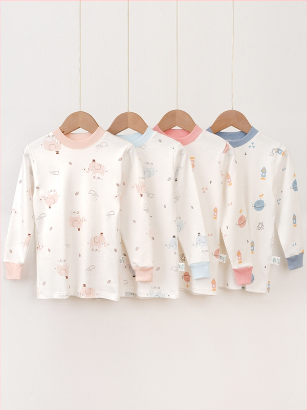 Σετ παιδικά βαμβακερά θερμικά εσώρουχα, unisex, με μεσαίο γιακά, χωρίς κουκούλα, 100% βαμβάκι, ελαφρύ για άνοιξη και φθινόπωρο