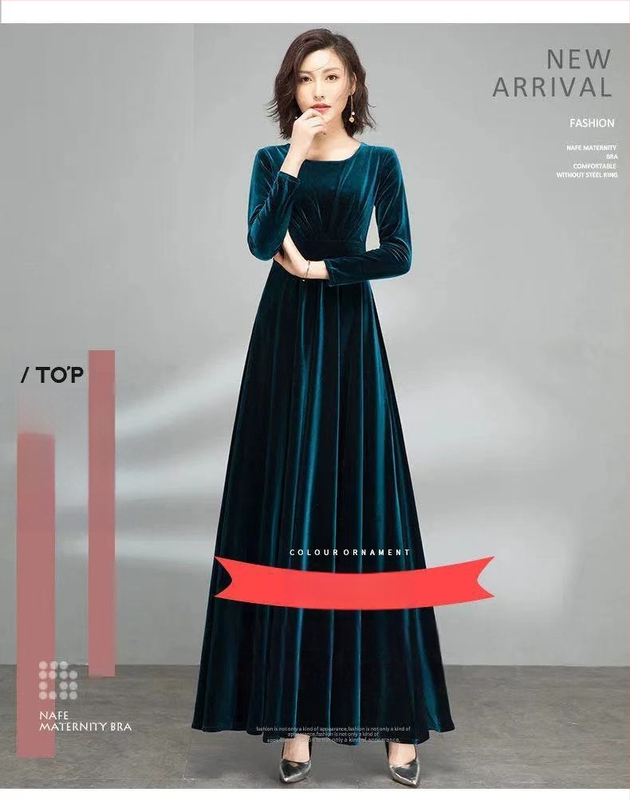 Bársonyes hosszú ujjú ruha, karcsúsított derékkal, középtávú hossz, retro stílus, anyag: elasztikus poliészter (70-80% poliészter) - ősz 2025