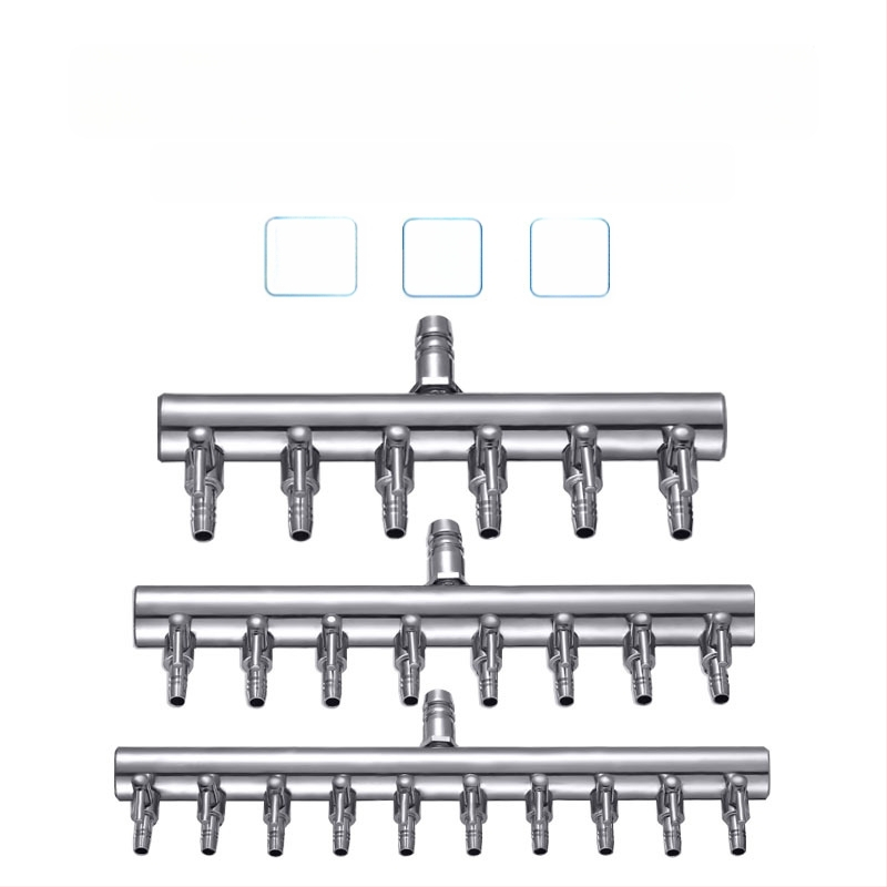 Rozsdamentes acélból készült akváriumi oxigénszelep elosztó független kapcsolóval, szabályzó szeleppel az oxigéncsőhöz, súly 48–279 g
