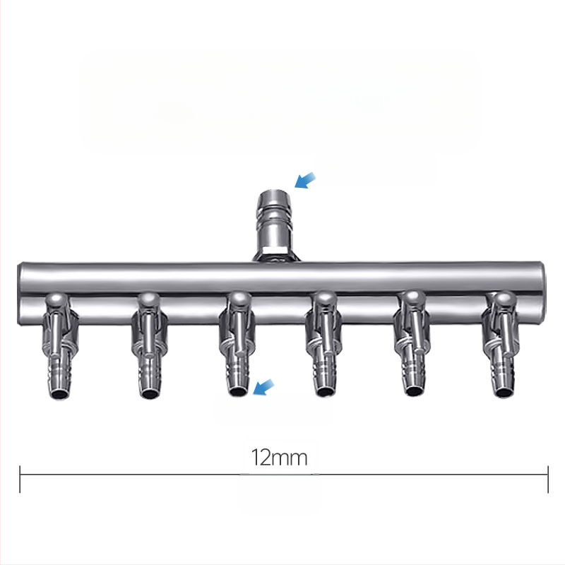 Rozsdamentes acélból készült akváriumi oxigénszelep elosztó független kapcsolóval, szabályzó szeleppel az oxigéncsőhöz, súly 48–279 g