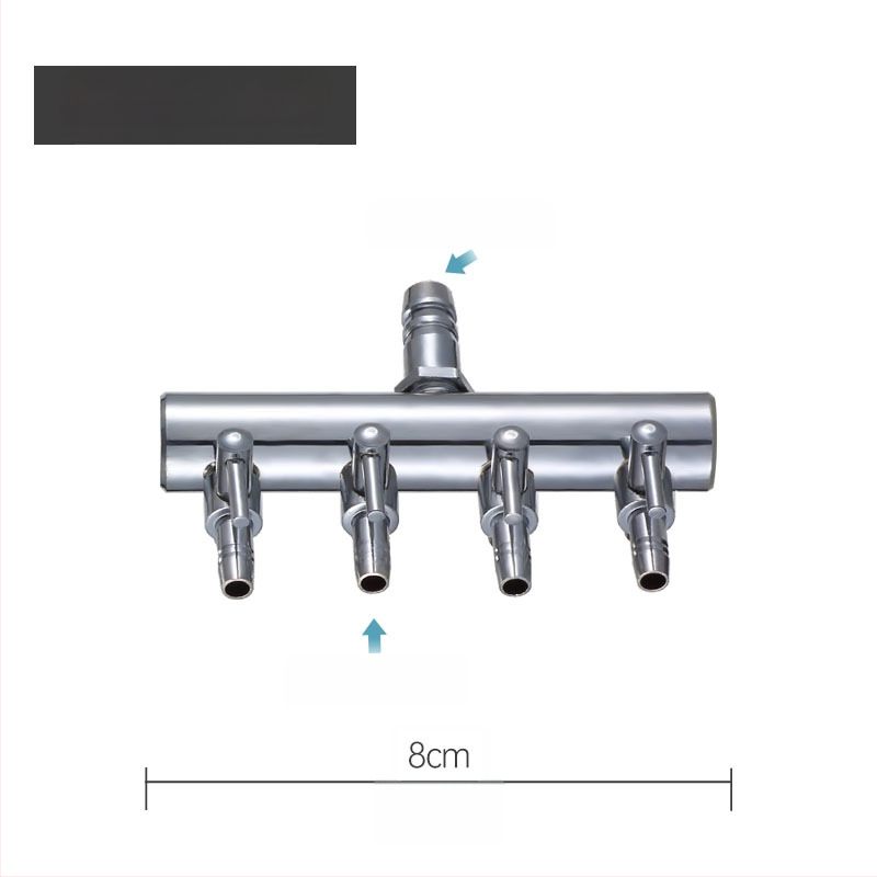 Rozsdamentes acélból készült akváriumi oxigénszelep elosztó független kapcsolóval, szabályzó szeleppel az oxigéncsőhöz, súly 48–279 g