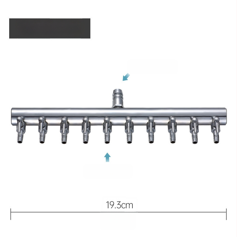 Rozsdamentes acélból készült akváriumi oxigénszelep elosztó független kapcsolóval, szabályzó szeleppel az oxigéncsőhöz, súly 48–279 g
