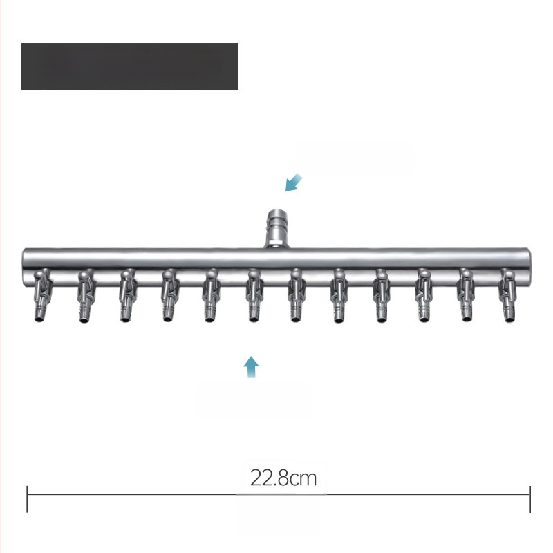 Rozsdamentes acélból készült akváriumi oxigénszelep elosztó független kapcsolóval, szabályzó szeleppel az oxigéncsőhöz, súly 48–279 g