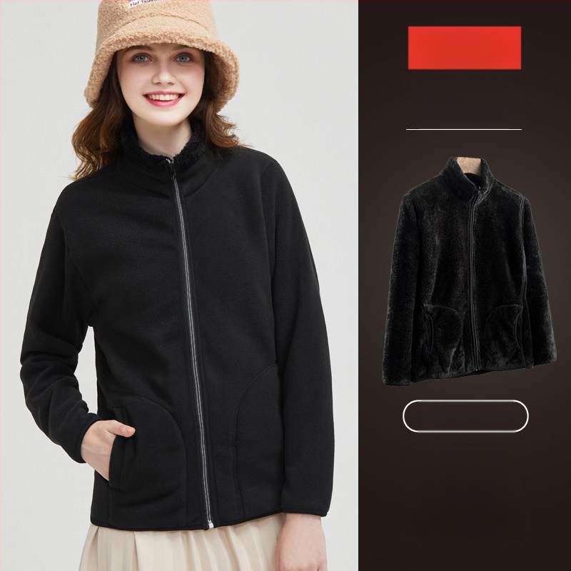 Unisex megfordítható polár fleece kabát kardigán stílusban, 100% kasmír, polár bélés, egyszínű