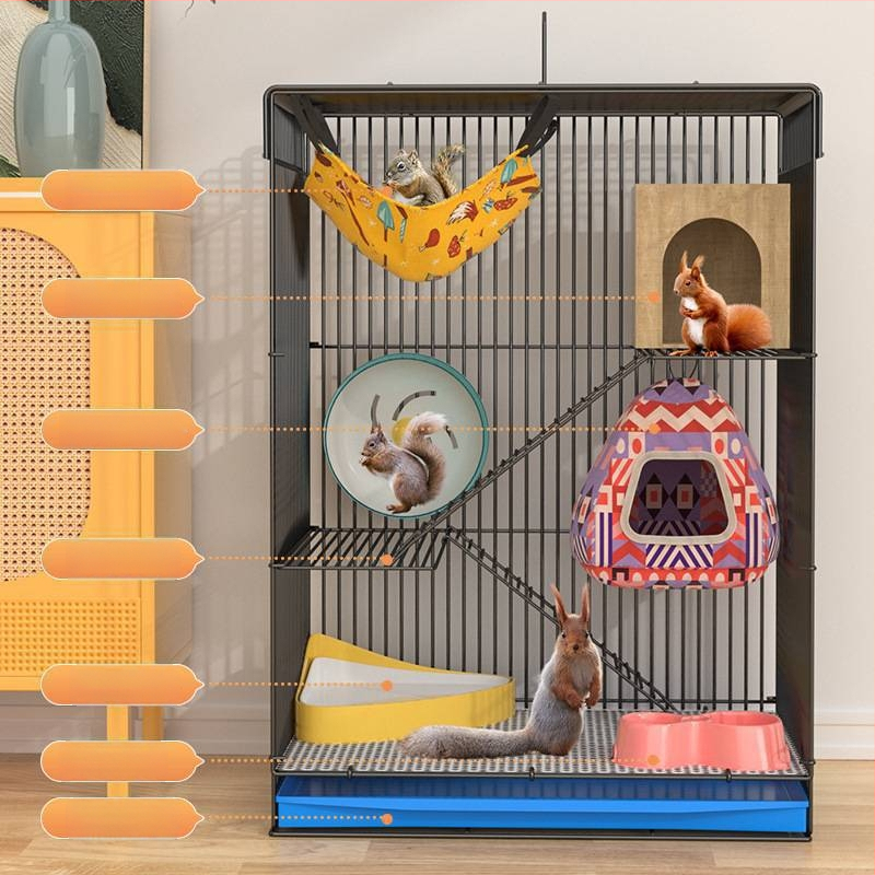 Τριώροφο μεταλλικό κλουβί για χάμστερ — τετράγωνο σχήμα, εύκολο στον καθαρισμό
