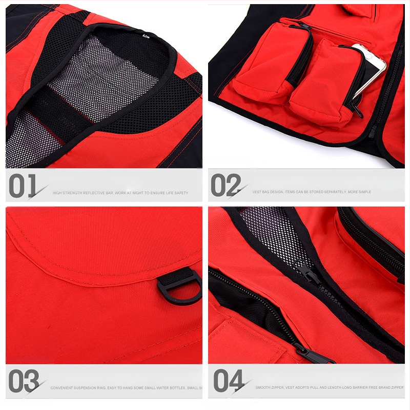 Εξωτερικό γιλέκο με πολλαπλές τσέπες, αδιάβροχο, με λογότυπο, φερμουάρ, χωρίς κουκούλα, χαλαρή γραμμή