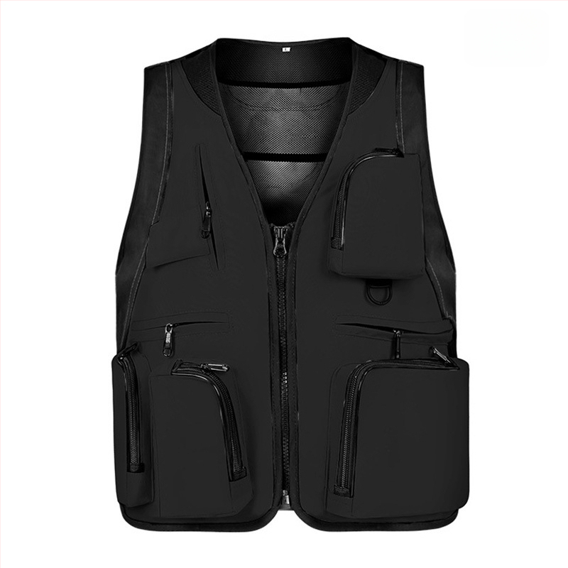 Εξωτερικό γιλέκο με πολλαπλές τσέπες, αδιάβροχο, με λογότυπο, φερμουάρ, χωρίς κουκούλα, χαλαρή γραμμή