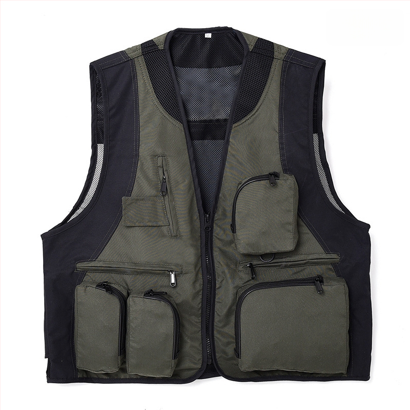 Εξωτερικό γιλέκο με πολλαπλές τσέπες, αδιάβροχο, με λογότυπο, φερμουάρ, χωρίς κουκούλα, χαλαρή γραμμή