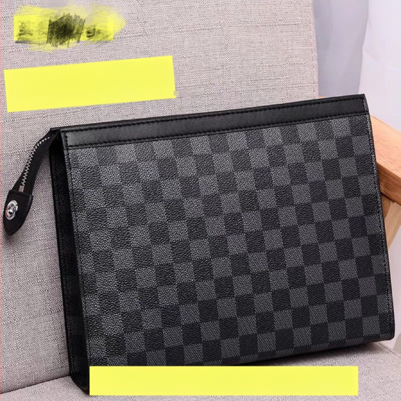 Geantă clutch din piele pentru bărbați, model în carouri - Street fashion, Piele naturală de vițel, căptușeală poliester, Mini Dragon