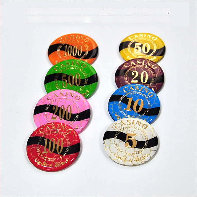 Ακρυλικά τσίπς με μεταλλικό φινίρισμα για αίθουσες σκακιού και καρτών, στρογγυλά και τετράγωνα σχήματα, παραμετροποιήσιμα, μάρκα Joie casino/qiao yu