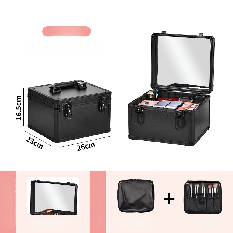 Метална кутия за козметика с вградена лампа и огледало, преносима, заключваща се за домашна употреба