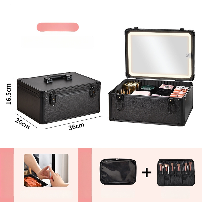 Метална кутия за козметика с вградена лампа и огледало, преносима, заключваща се за домашна употреба